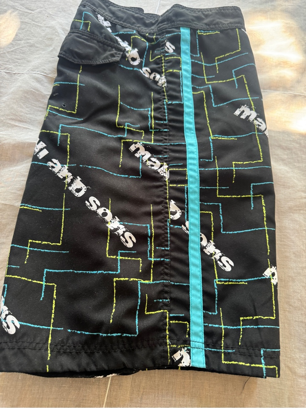 Modern Era Maui and Sons Swim Board Shorts with Aqua Side Stripes 9” inseam